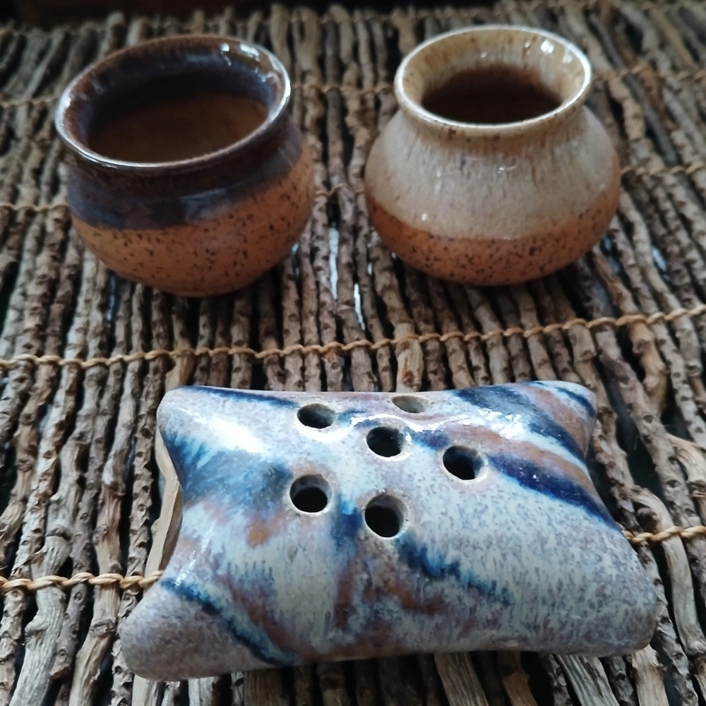 Flower Frog Ikebana Studio Art Pottery Lot of 3 2x3", 3.5x2"